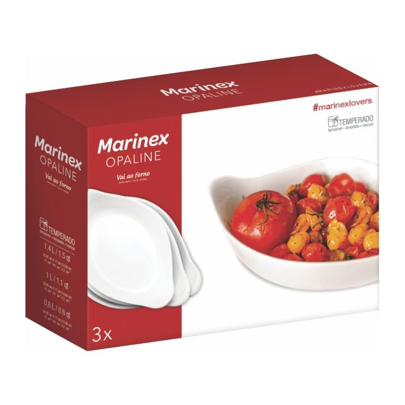 CONJUNTO ASSADEIRA OPALINE 3 PCS (1PC 0,6LT + 1PC 1LT+ 1PC 1,4LT) (COD PR 15960201461095) - MARINEX